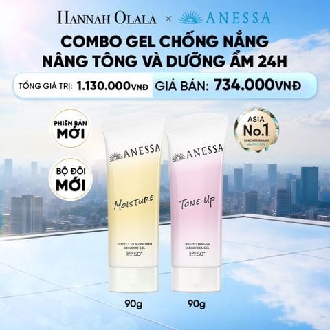  [PHIÊN BẢN MỚI] COMBO GEL CHỐNG NẮNG DƯỠNG SÁNG NÂNG TÔNG & CÂN BẰNG ĐỘ ẨM 24H SPF50+ PA++++ ANESSA TONE UP UV GEL 90G + MOISTURE UV GEL 90G - DEAL 28 