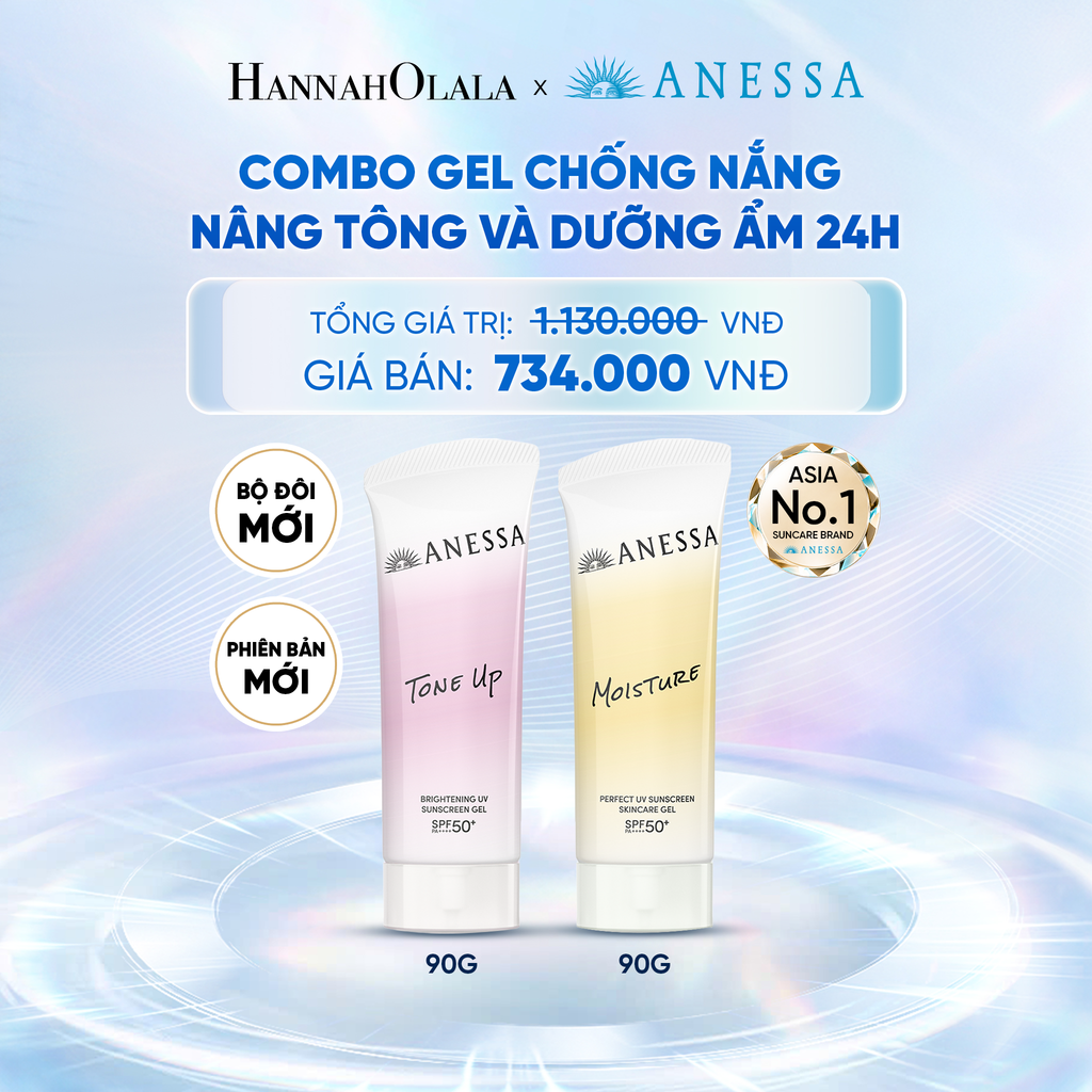  [PHIÊN BẢN MỚI] COMBO GEL CHỐNG NẮNG DƯỠNG SÁNG NÂNG TÔNG & CÂN BẰNG ĐỘ ẨM 24H SPF50+ PA++++ ANESSA TONE UP UV GEL 90G + MOISTURE UV GEL 90G - DEAL 28 - C26 