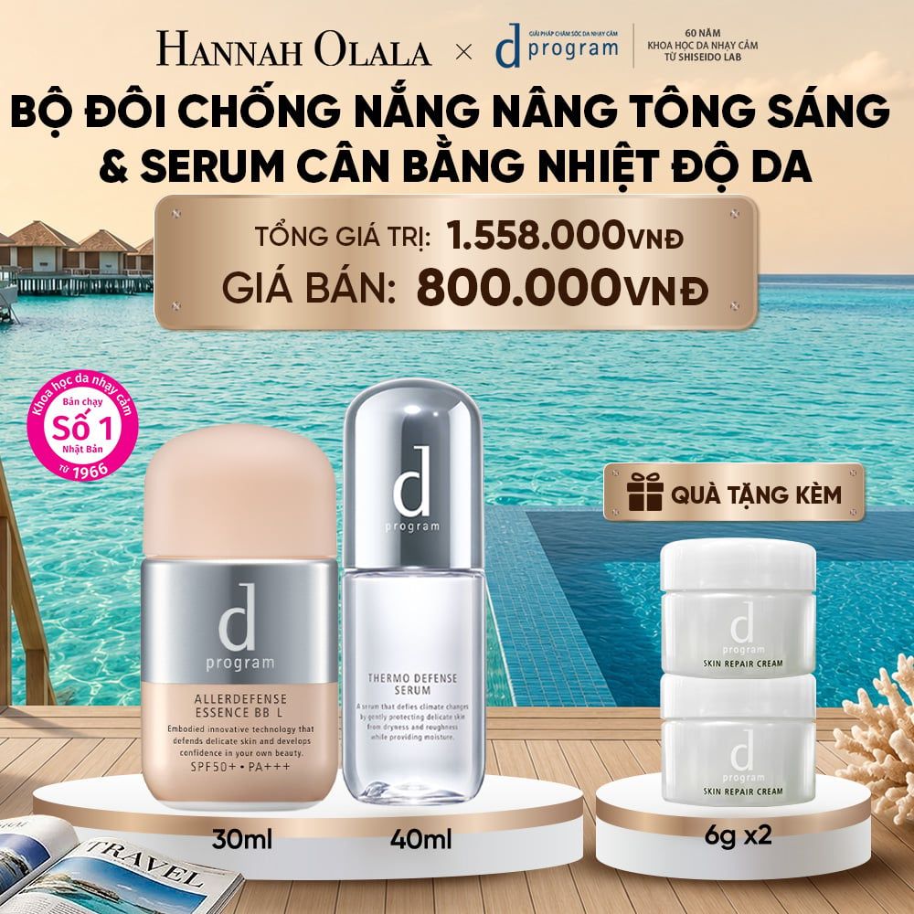  COMBO SERUM CÂN BẰNG NHIỆT ĐỘ DA D PROGRAM THERMO SERUM 40ML + KEM CHỐNG NẮNG TRANG ĐIỂM DẠNG TINH CHẤT DÀNH CHO DA NHẠY CẢM DPROGRAM ALLERDEFENSE ESSENCE BB TÔNG SÁNG 30ML, SPF50, PA+++ - DEAL 28_ D1911 
