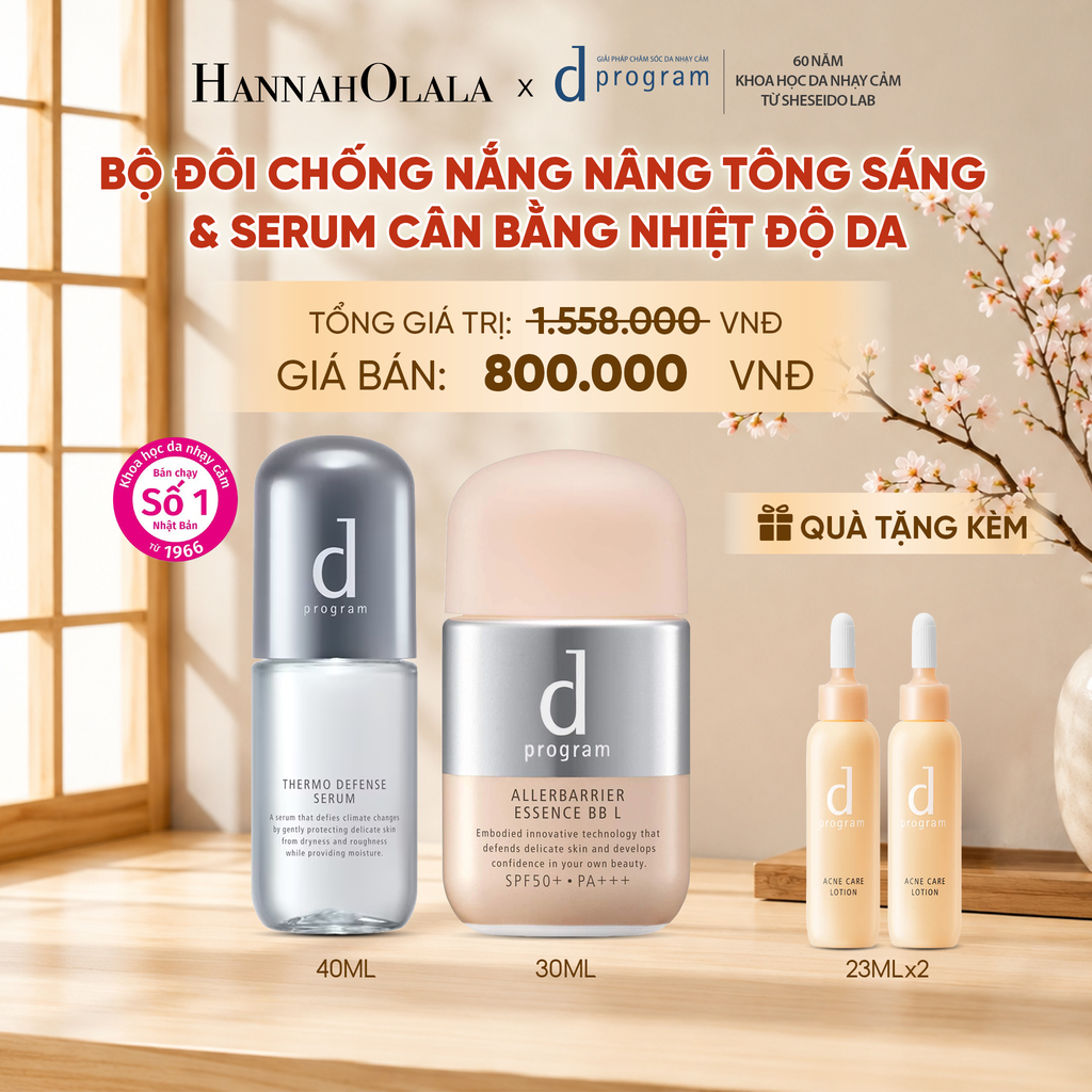  COMBO SERUM CÂN BẰNG NHIỆT ĐỘ DA D PROGRAM THERMO SERUM 40ML + KEM CHỐNG NẮNG TRANG ĐIỂM DẠNG TINH CHẤT DÀNH CHO DA NHẠY CẢM DPROGRAM ALLERDEFENSE ESSENCE BB TÔNG SÁNG 30ML, SPF50, PA+++ - DEAL 28 