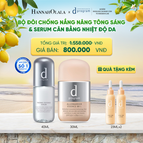 COMBO SERUM CÂN BẰNG NHIỆT ĐỘ DA D PROGRAM THERMO SERUM 40ML + KEM CHỐNG NẮNG TRANG ĐIỂM DẠNG TINH CHẤT DÀNH CHO DA NHẠY CẢM DPROGRAM ALLERDEFENSE ESSENCE BB TÔNG SÁNG 30ML, SPF50, PA+++ - DEAL 28 