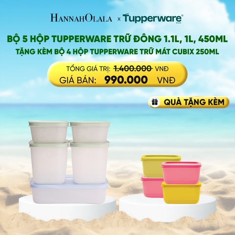 DEAL 26 : BỘ 5 HỘP TUPPERWARE TRỮ ĐÔNG 1.1L, 1L, 450ML - TẶNG KÈM BỘ 4 HỘP TUPPERWARE TRỮ MÁT CUBIX 250ML 