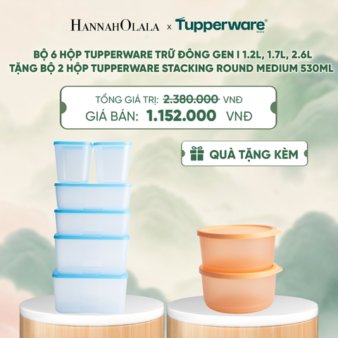  BỘ 6 HỘP TUPPERWARE TRỮ ĐÔNG GEN I 1.2L, 1.7L, 2.6L (TẶNG BỘ 2 HỘP ĐỰNG THỰC PHẨM TUPPERWARE TRỮ KHÔ VÀ MÁT STACKING ROUND MEDIUM 530ML) - DEAL 28 - A2047 