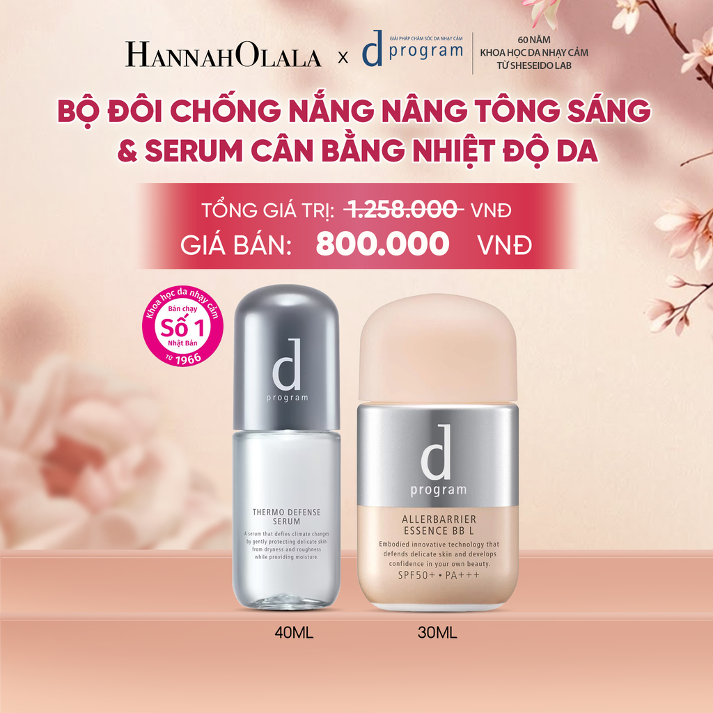  COMBO SERUM CÂN BẰNG NHIỆT ĐỘ DA D PROGRAM THERMO SERUM 40ML + KEM CHỐNG NẮNG TRANG ĐIỂM DẠNG TINH CHẤT DÀNH CHO DA NHẠY CẢM DPROGRAM ALLERDEFENSE ESSENCE BB TÔNG SÁNG 30ML, SPF50, PA+++ - DEAL 28 - A2060 