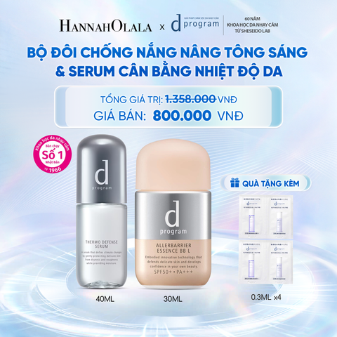  COMBO SERUM CÂN BẰNG NHIỆT ĐỘ DA D PROGRAM THERMO SERUM 40ML + KEM CHỐNG NẮNG TRANG ĐIỂM DẠNG TINH CHẤT DÀNH CHO DA NHẠY CẢM DPROGRAM ALLERDEFENSE ESSENCE BB TÔNG SÁNG 30ML, SPF50, PA+++ - DEAL 28 - C56 