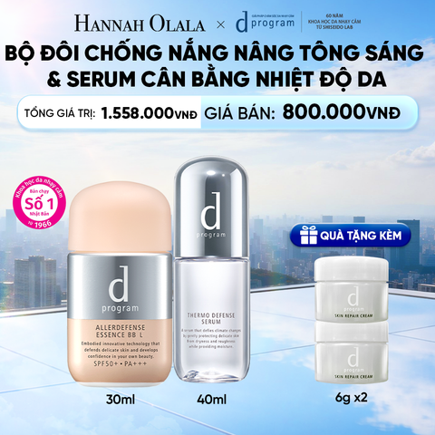  COMBO SERUM CÂN BẰNG NHIỆT ĐỘ DA D PROGRAM THERMO SERUM 40ML + KEM CHỐNG NẮNG TRANG ĐIỂM DẠNG TINH CHẤT DÀNH CHO DA NHẠY CẢM DPROGRAM ALLERDEFENSE ESSENCE BB TÔNG SÁNG 30ML, SPF50, PA+++ - DEAL 28 