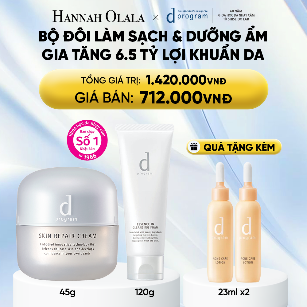  COMBO KEM DƯỠNG PHỤC HỒI DA MICROBIOME SKIN REPAIR CREAM 45G & SỮA RỬA MẶT TẠO BỌT DƯỠNG DA DPROGRAM ESSENCE IN CLEANSING FOAM 120G - DEAL 28 