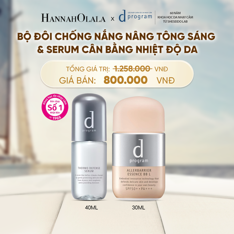  COMBO SERUM CÂN BẰNG NHIỆT ĐỘ DA D PROGRAM THERMO SERUM 40ML + KEM CHỐNG NẮNG TRANG ĐIỂM DẠNG TINH CHẤT DÀNH CHO DA NHẠY CẢM DPROGRAM ALLERDEFENSE ESSENCE BB TÔNG SÁNG 30ML, SPF50, PA+++ - DEAL 28 