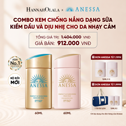  COMBO SỮA CHỐNG NẮNG DƯỠNG DA KIỀM DẦU & DỊU NHẸ AN TOÀN CHO DA NHẠY CẢM ANESSA GOLD MILK 60ML + MILD MILK 60ML - DEAL 29 