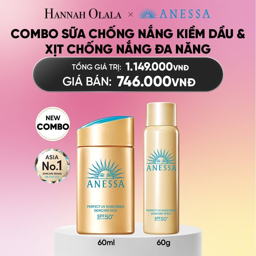  COMBO SỮA CHỐNG NẮNG KIỀM DẦU & XỊT CHỐNG NẮNG TOÀN THÂN ĐA NĂNG TIỆN DỤNG ANESSA GOLD MILK 60ML + GOLD SPRAY 60G - DEAL 29_A2342 