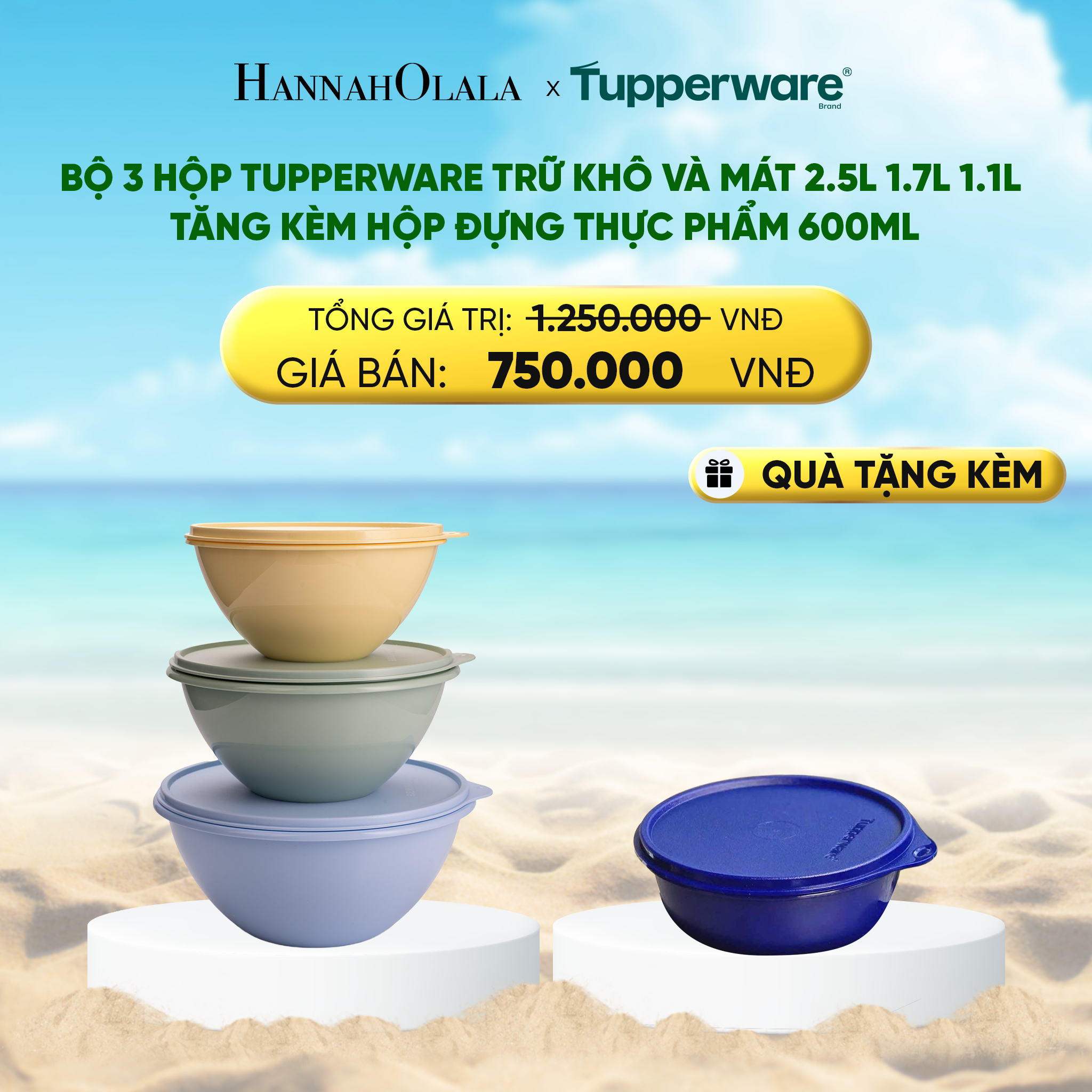 A251_deal 27 : bộ 3 hộp tupperware trữ khô và mát 2.5l 1.7l 1.1l - tặng kèm hộp đựng thực phẩm 600ml