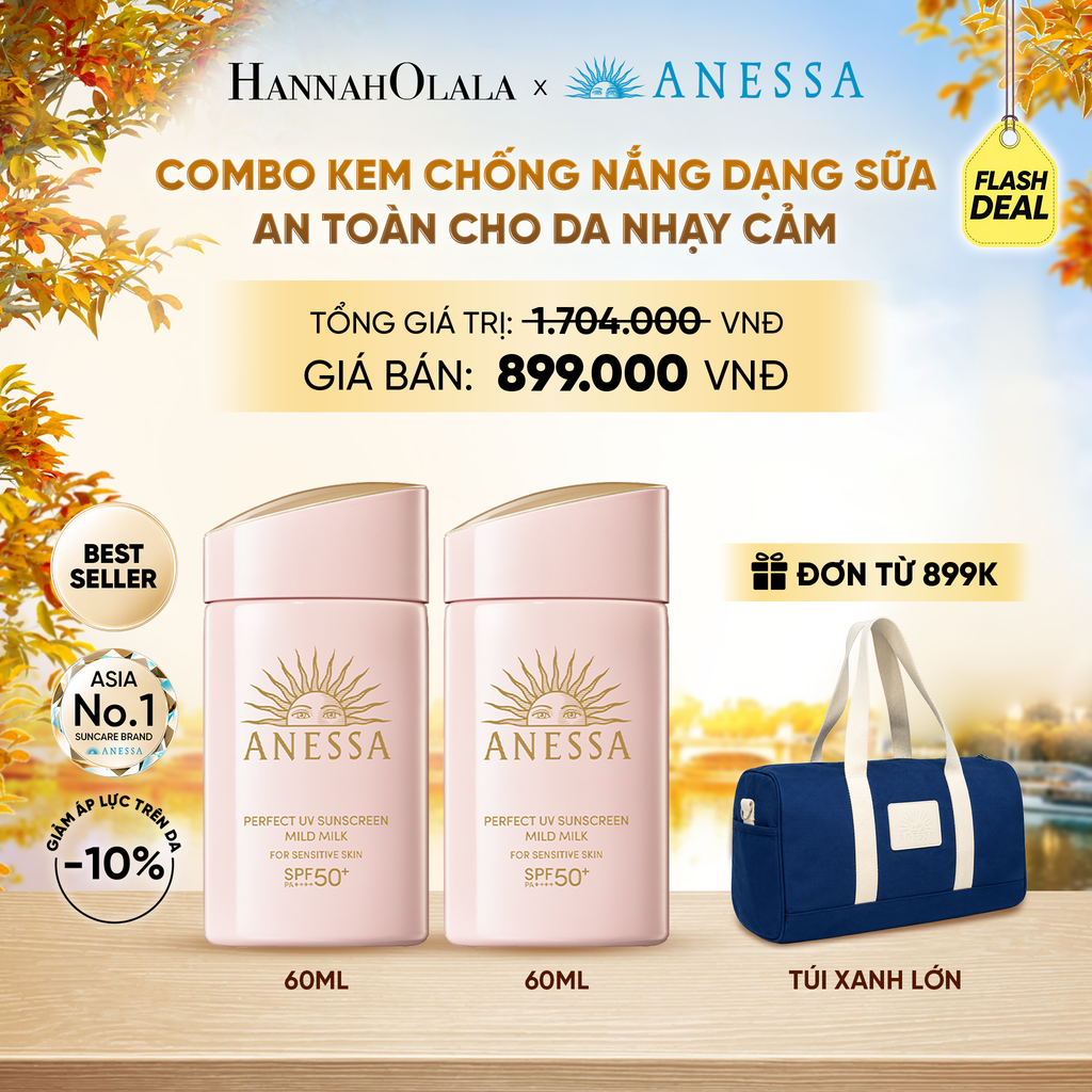  [FLASHSALE] COMBO SỮA CHỐNG NẮNG DƯỠNG DA DỊU NHẸ AN TOÀN CHO DA NHẠY CẢM VÀ TRẺ EM ANESSA MILD MILK SPF50+ PA++++ 60MLX2 - DEAL29 - E87 
