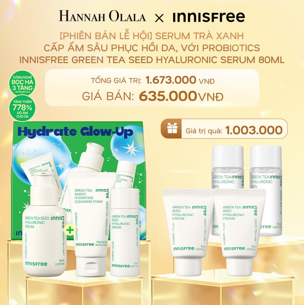  DEAL 2: [PHIÊN BẢN LỄ HỘI] SERUM TRÀ XANH CẤP ẨM SÂU PHỤC HỒI DA, VỚI PROBIOTICS INNISFREE GREEN TEA SEED HYALURONIC SERUM 80ML 