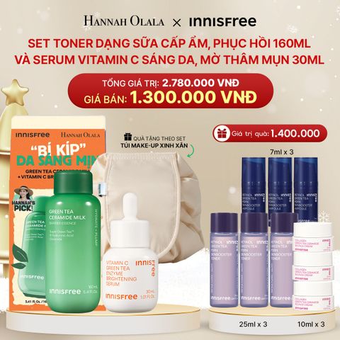  DEAL 2: SET TONER DẠNG SỮA CẤP ẨM, PHỤC HỒI INNISFREE GREEN TEA CERAMIDE MILK 160ML VÀ KEM DƯỠNG CẤP ẨM, PHỤC HỒI INNISFREE GREEN TEA CERAMIDE CREAM 50ML 