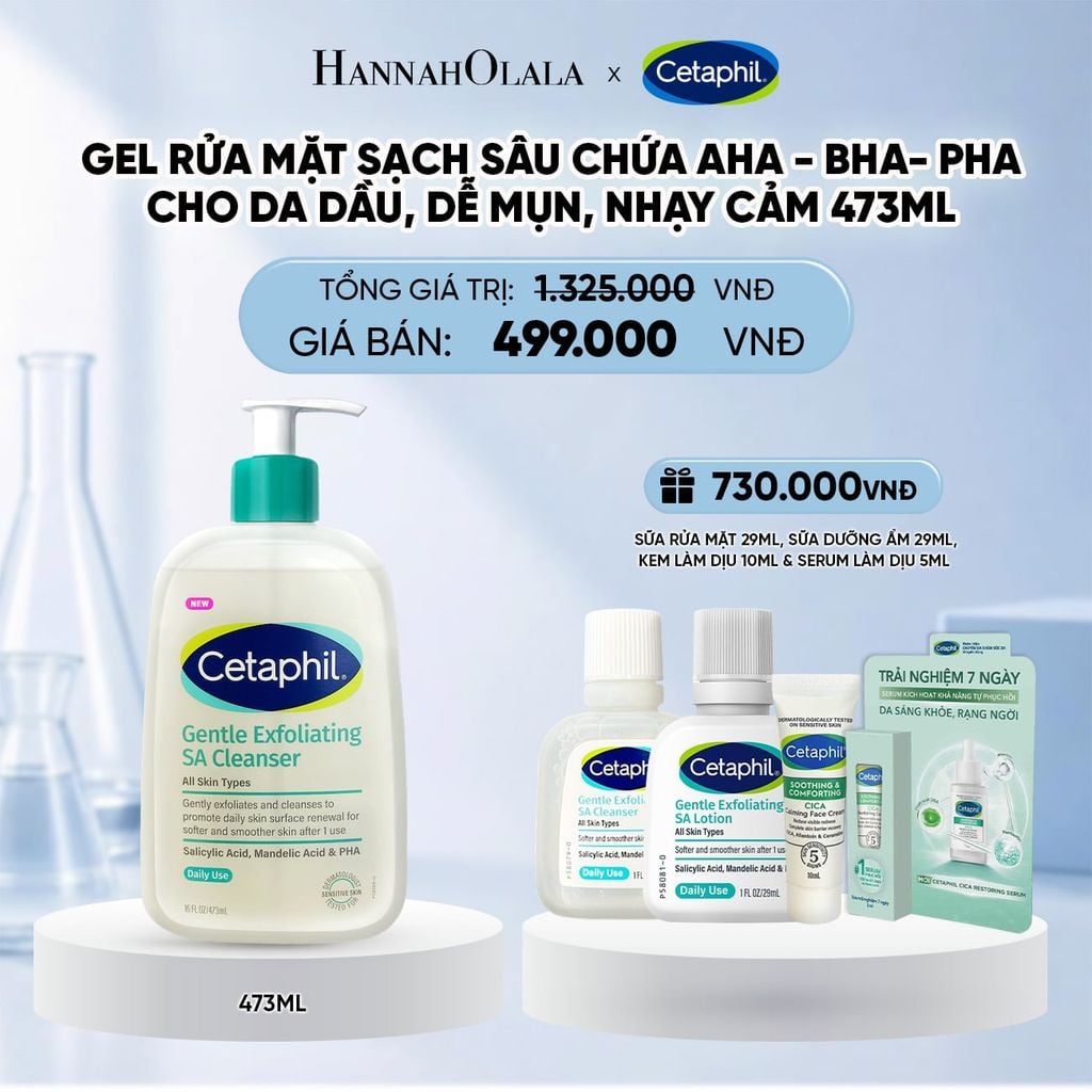 MỚI - GEL RỬA MẶT LÀM SẠCH DẦU NHỜN, NGĂN MỤN CHO DA DẦU NHẠY CẢM CETAPHIL GENTLE EXFOLIATING SA CLEANSER 473ML DEAL 2: 