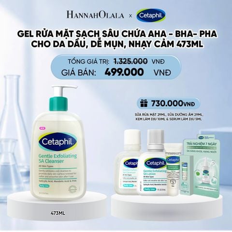  MỚI - GEL RỬA MẶT LÀM SẠCH DẦU NHỜN, NGĂN MỤN CHO DA DẦU NHẠY CẢM CETAPHIL GENTLE EXFOLIATING SA CLEANSER 473ML DEAL 2: 