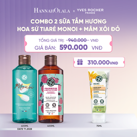  COMBO 2 SỮA TẮM HƯƠNG HOA SỨ TIARÉ MONOI [DATE T1.2028] + MÂM XÔI ĐỎ  - L060 