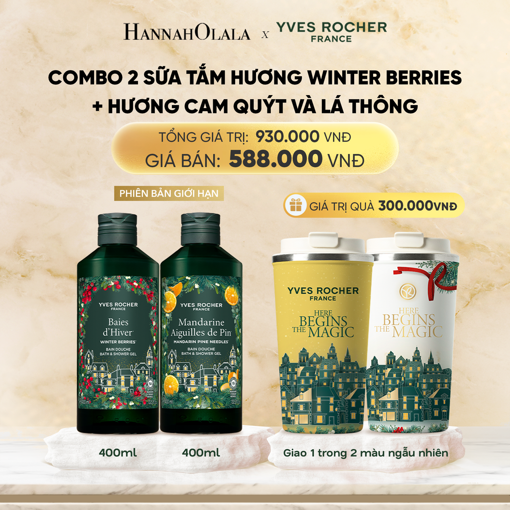  DEAL 2: COMBO 2 SỮA TẮM HƯƠNG WINTER BERRIES & HƯƠNG CAM QUÝT VÀ LÁ THÔNG 400ML TẶNG LY GIỮ NHIỆT PHIÊN BẢN LỄ HỘI 