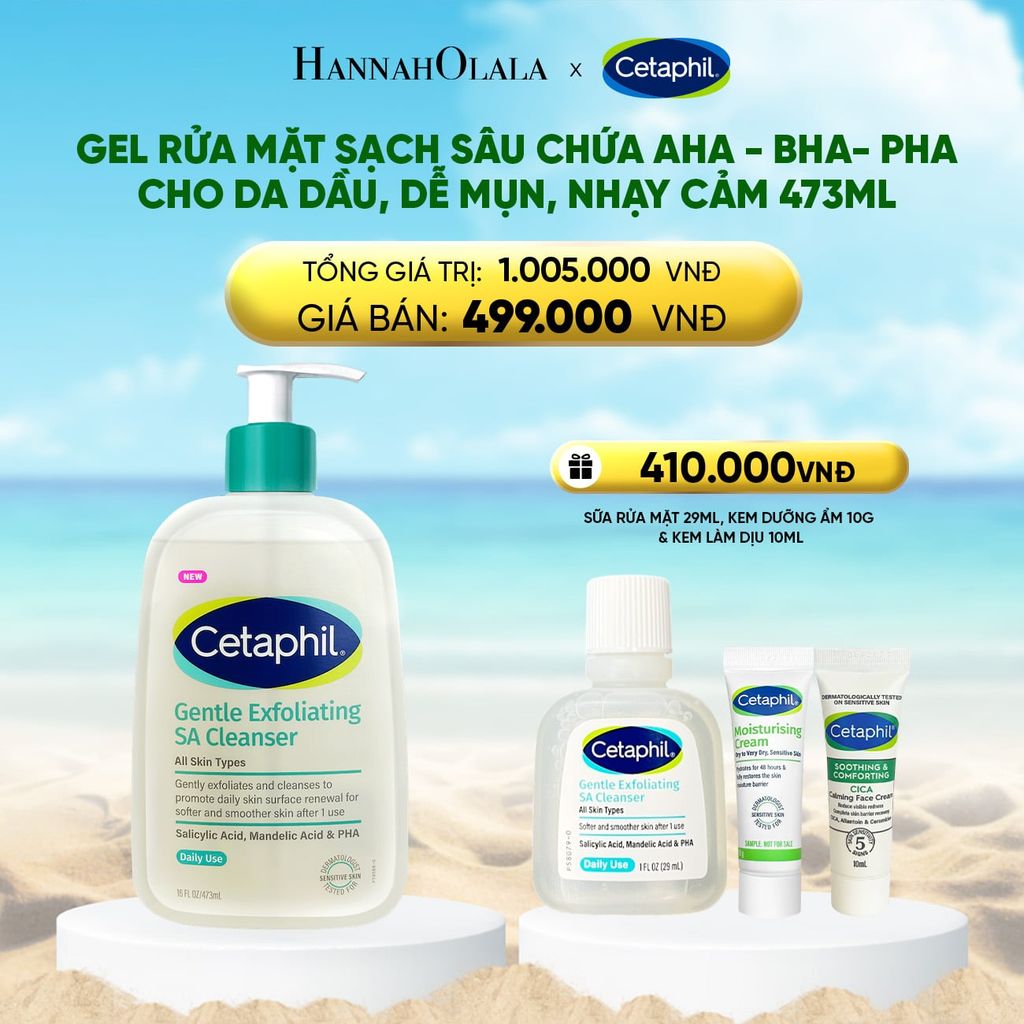  MỚI - GEL RỬA MẶT LÀM SẠCH DẦU NHỜN, NGĂN MỤN CHO DA DẦU NHẠY CẢM CETAPHIL GENTLE EXFOLIATING SA CLEANSER 473ML 