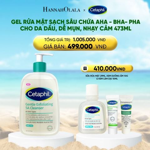  A1440_DEAL 2: MỚI - GEL RỬA MẶT LÀM SẠCH DẦU NHỜN, NGĂN MỤN CHO DA DẦU NHẠY CẢM CETAPHIL GENTLE EXFOLIATING SA CLEANSER 473ML 