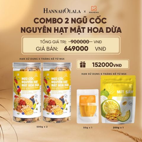  COMBO 2 NGŨ CỐC NGUYÊN HẠT MẬT HOA DỪA 500G TẶNG 1 MÍT SẤY GIÒN 200G VÀ XOÀI SẤY DẺO 50G DEAL 2: - E135 