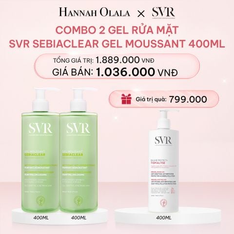  DEAL 02: COMBO 2 GEL RỬA MẶT CHO DA DẦU MỤN, KHÔNG CHỨA XÀ PHÒNG SVR SEBIACLEAR GEL MOUSSANT 400ML 
