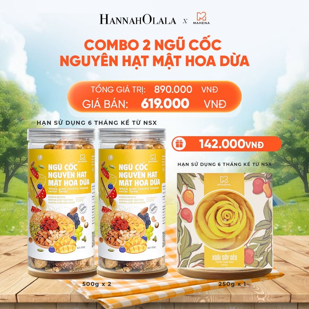  MUA 2 NGŨ CỐC NGUYÊN HẠT MẬT HOA DỪA 500G TẶNG 1 HỘP XOÀI XẾP HOA 250G - DEAL 2:_E120 