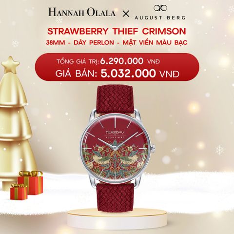  DEAL 2: ĐỒNG HỒ ĐAN MẠCH AUGUST BERG x MORRIS & CO. - MẶT SIMPLY STRAWBERRY THIEF CRIMSON 38 MM VIỀN MÀU BẠC - DÂY PERLON 