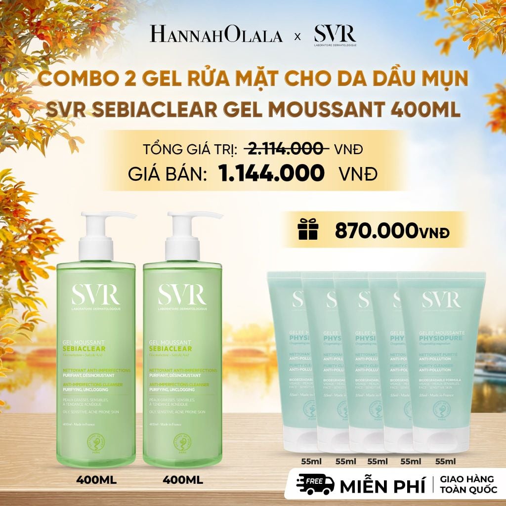 COMBO 2 GEL RỬA MẶT CHO DA DẦU MỤN, KHÔNG CHỨA XÀ PHÒNG SVR SEBIACLEAR GEL MOUSSANT 400ML - DEAL 2 - E690 