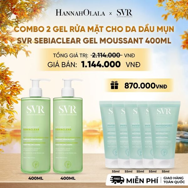  COMBO 2 GEL RỬA MẶT CHO DA DẦU MỤN, KHÔNG CHỨA XÀ PHÒNG SVR SEBIACLEAR GEL MOUSSANT 400ML - DEAL 2 - E690 
