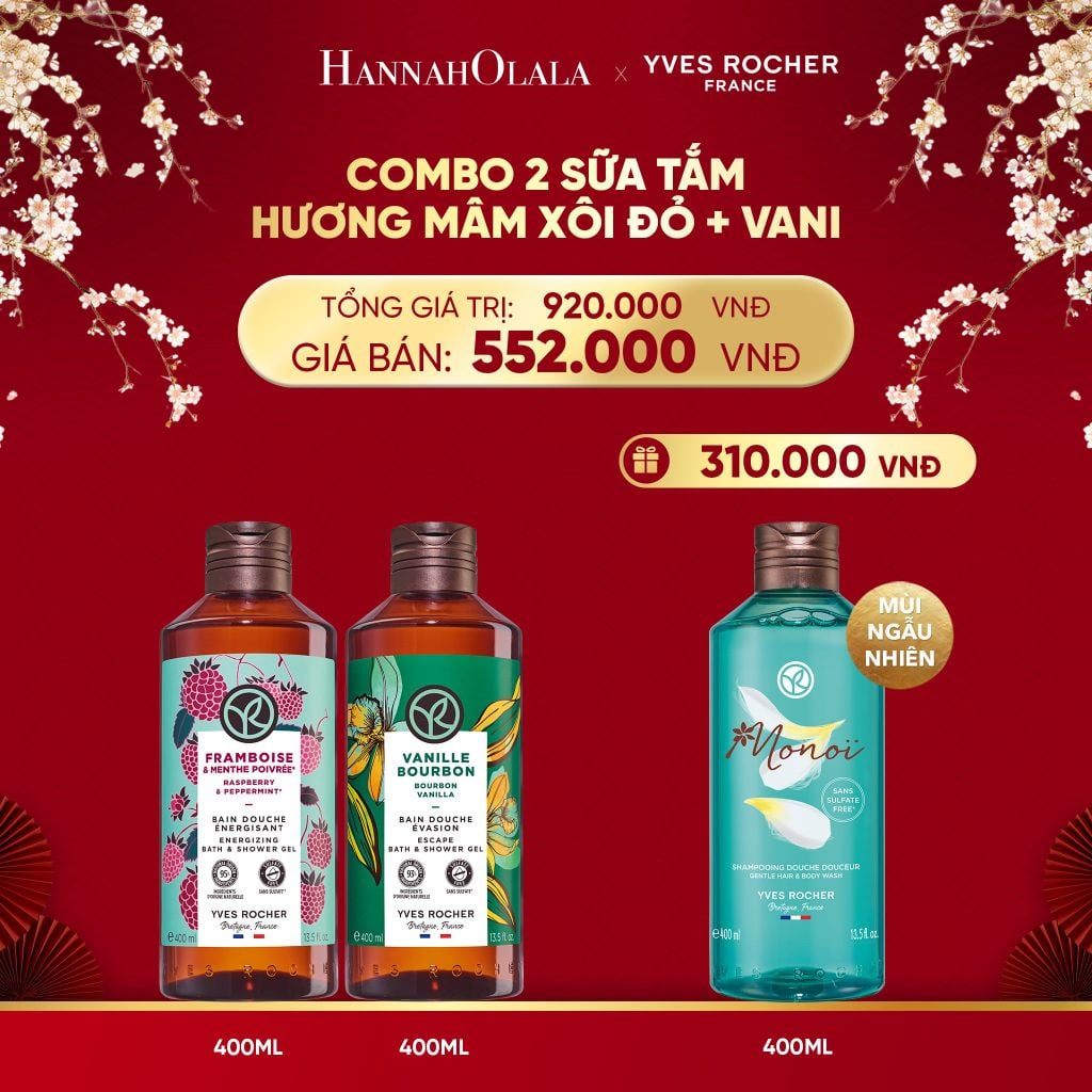  DEAL 3: COMBO 2 SỮA TẮM HƯƠNG MÂM XÔI ĐỎ + VANI TẶNG SỮA TẮM 400ML MÙI NGẪU NHIÊN 