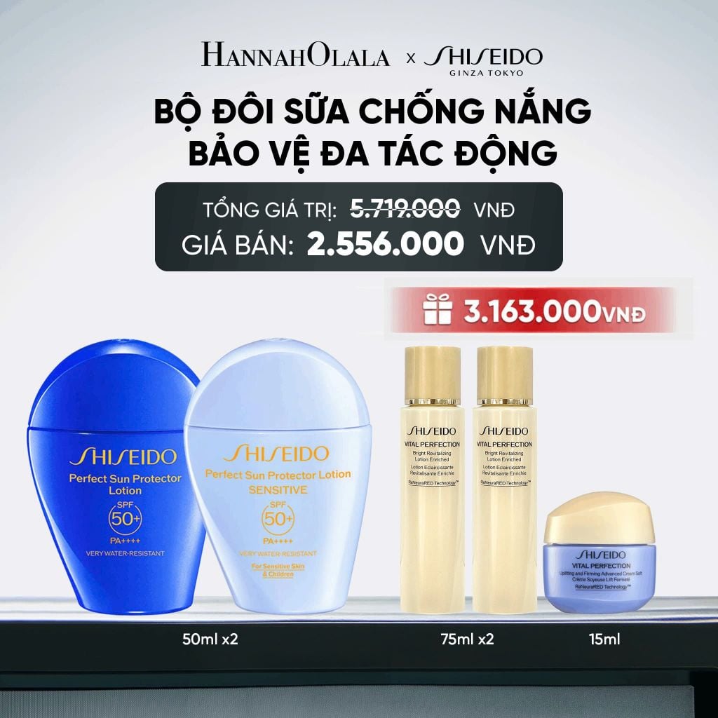  COMBO SỮA CHỐNG NẮNG DƯỠNG DA SHISEIDO GSC PERFECT SUN PROTECTOR LOTION SPF50+ 50ML VÀ SỮA CHỐNG NẮNG CHO DA NHẠY CẢM SHISEIDO GSC PERFECT SUN PROTECTOR LOTION SENSITIVE SPF50+ 50ML - DEAL 2 
