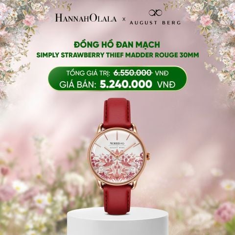  DEAL 2: ĐỒNG HỒ ĐAN MẠCH AUGUST BERG X MORRIS & CO. - SIMPLY STRAWBERRY THIEF MADDER ROUGE 30MM - DÂY DA Ý - VÀNG HỒNG 