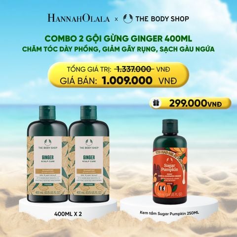  COMBO CHĂM TÓC DÀY PHỒNG, GIẢM GÃY RỤNG, SẠCH GÀU NGỨA GINGER 400ML - 2X DẦU GỘI 