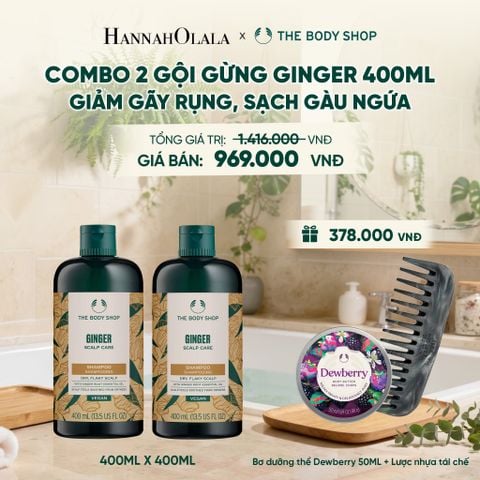  COMBO CHĂM TÓC DÀY PHỒNG, GIẢM GÃY RỤNG, SẠCH GÀU NGỨA GINGER 400ML - 2X DẦU GỘI - M02 