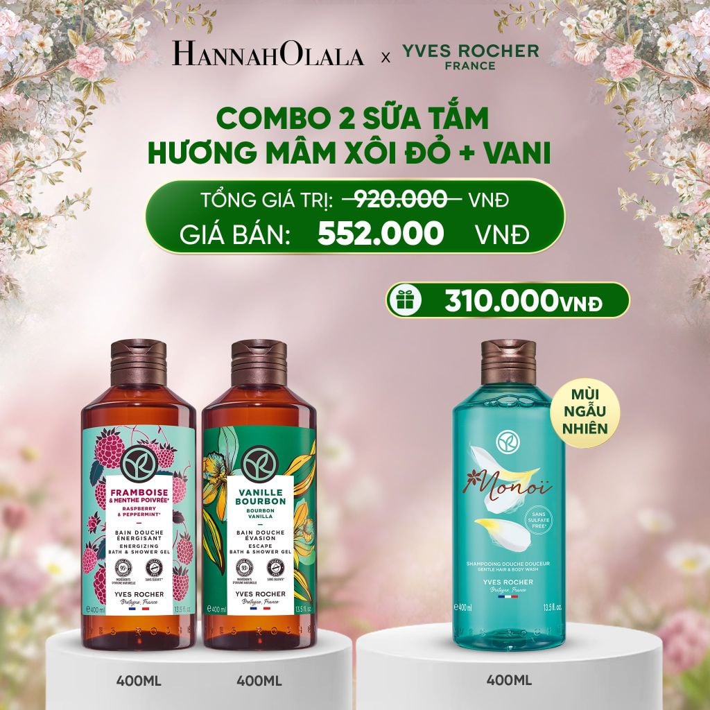  DEAL 2: COMBO 2 SỮA TẮM HƯƠNG MÂM XÔI ĐỎ + VANI TẶNG SỮA TẮM 400ML MÙI NGẪU NHIÊN 