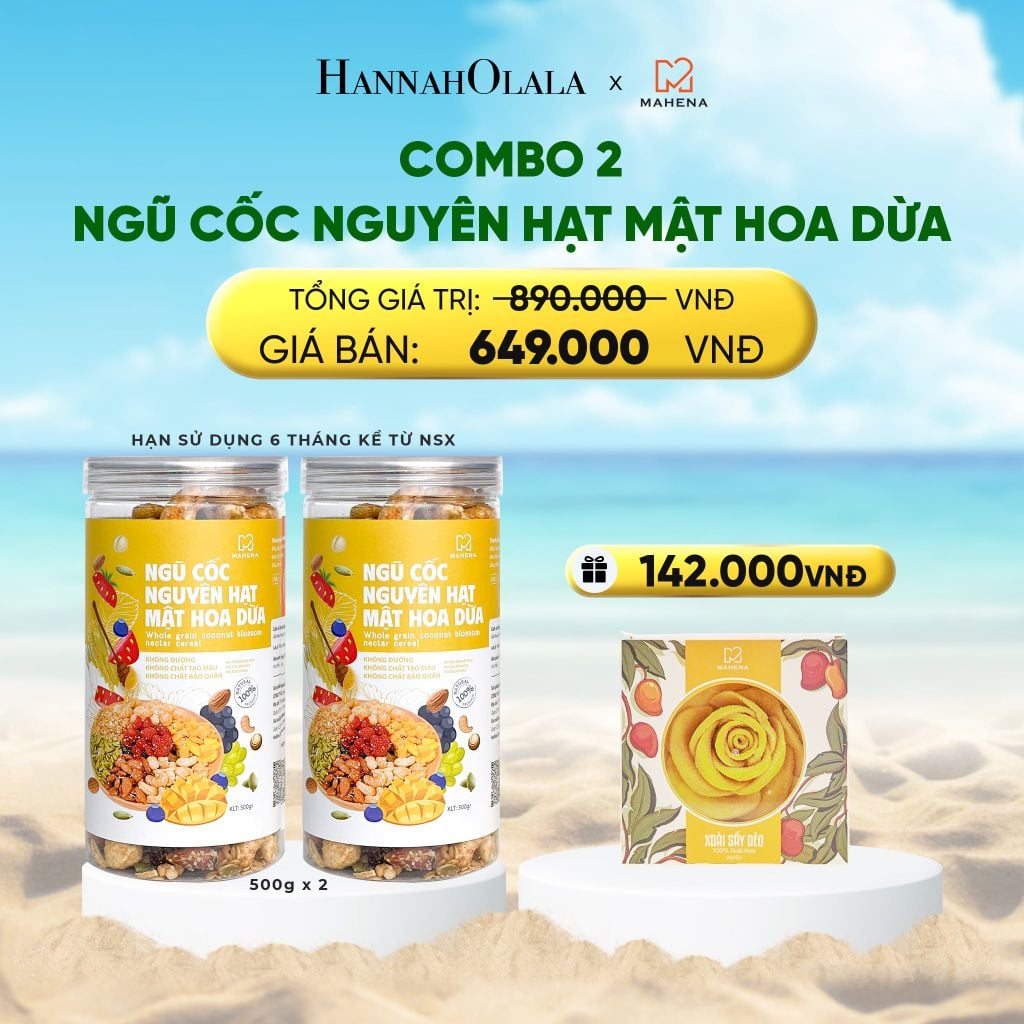  MUA 2 NGŨ CỐC NGUYÊN HẠT MẬT HOA DỪA 500G TẶNG 1 HỘP XOÀI XẾP HOA 250G 