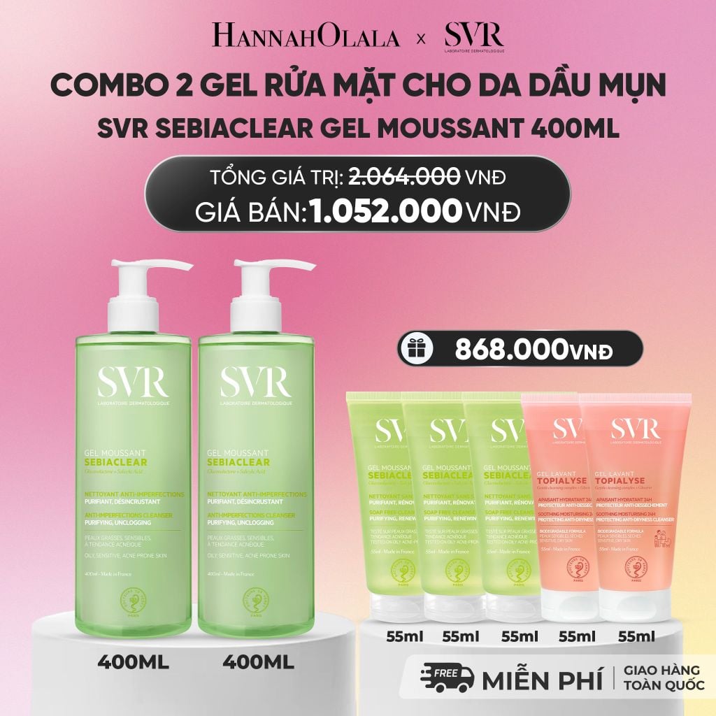  COMBO 2 GEL RỬA MẶT CHO DA DẦU MỤN, KHÔNG CHỨA XÀ PHÒNG SVR SEBIACLEAR GEL MOUSSANT 400ML - DEAL 02_A418 