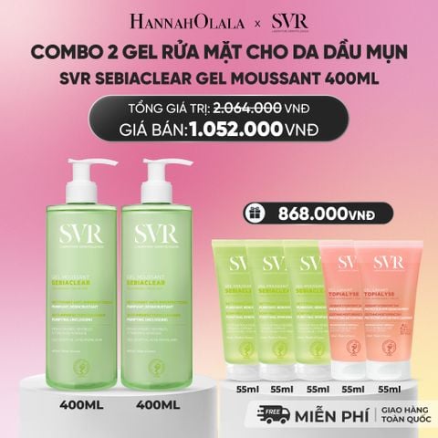  COMBO 2 GEL RỬA MẶT CHO DA DẦU MỤN, KHÔNG CHỨA XÀ PHÒNG SVR SEBIACLEAR GEL MOUSSANT 400ML - DEAL 02_A418 
