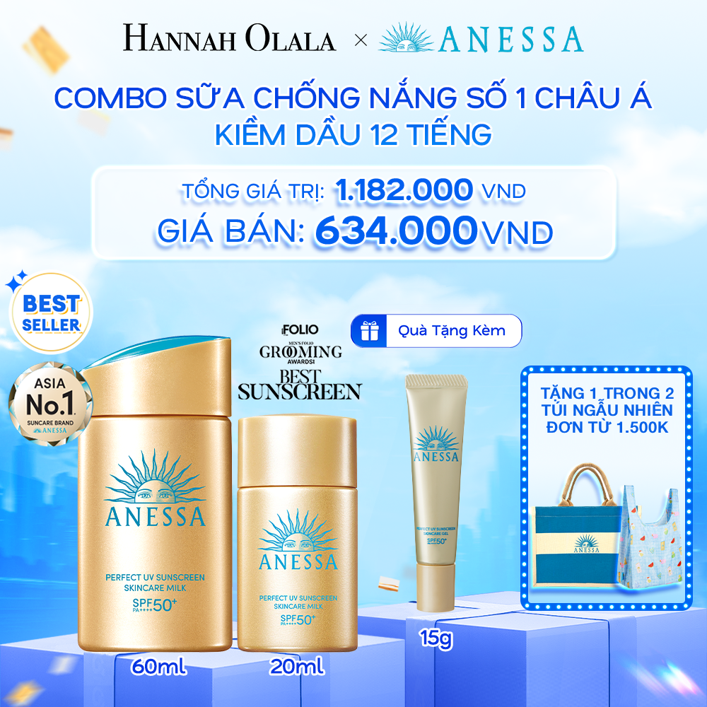  A12: DEAL 2: COMBO SỮA CHỐNG NẮNG DƯỠNG DA KIỀM DẦU BẢO VỆ HOÀN HẢO ANESSA GOLD MILK SPF50+ PA++++ 60ML + 20ML 