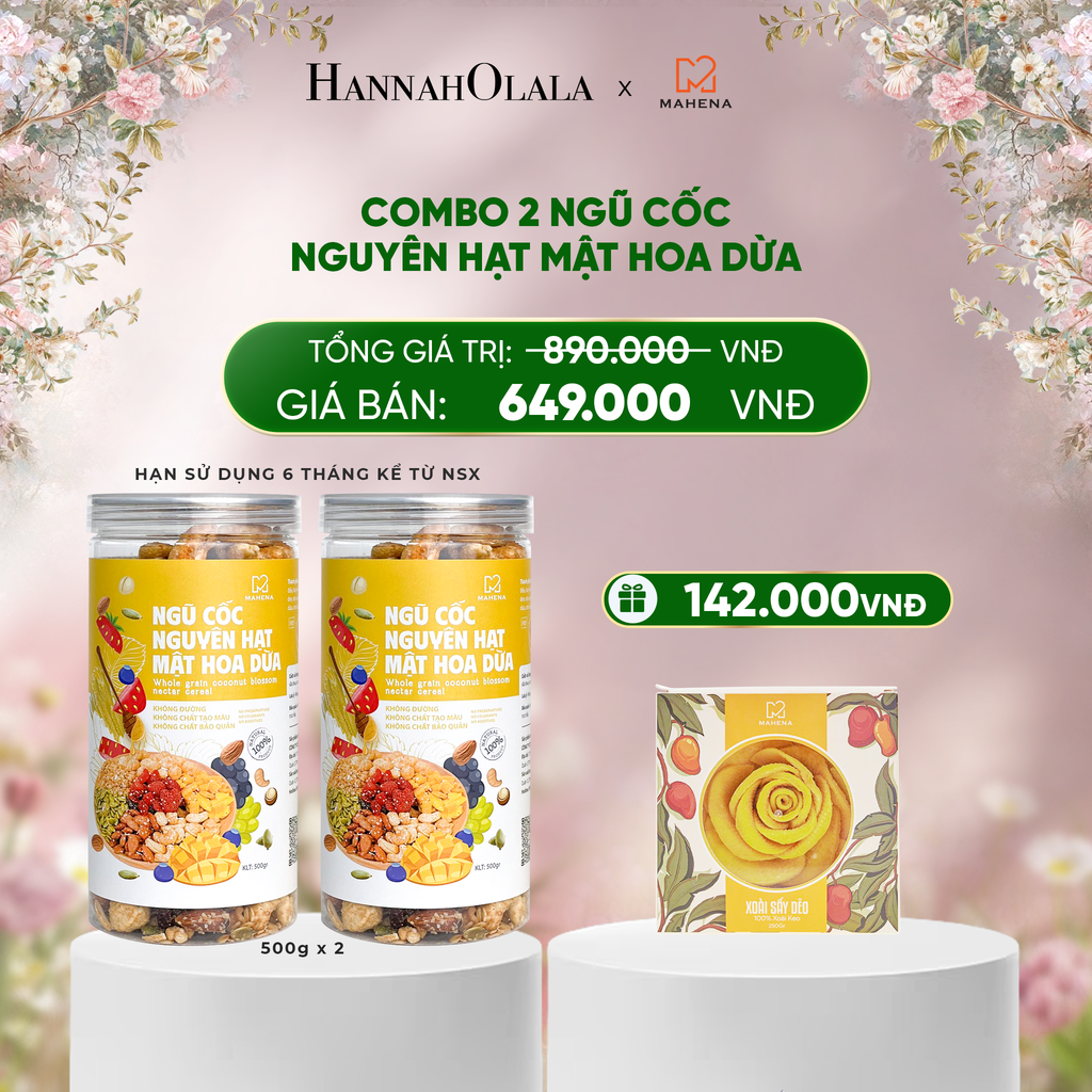  DEAL 2: MUA 2 NGŨ CỐC NGUYÊN HẠT MẬT HOA DỪA 500G TẶNG 1 HỘP XOÀI XẾP HOA 250G 