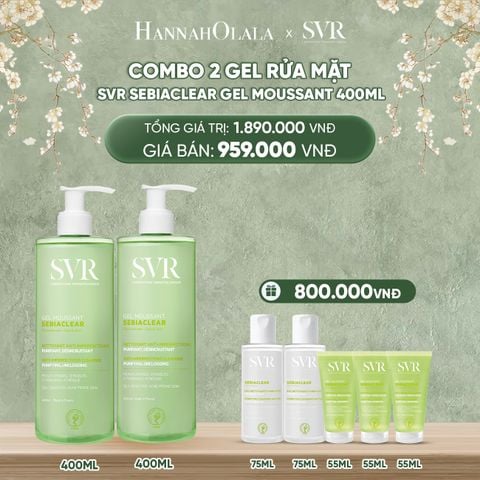  DEAL 02: COMBO 2 GEL RỬA MẶT CHO DA DẦU MỤN, KHÔNG CHỨA XÀ PHÒNG SVR SEBIACLEAR GEL MOUSSANT 400ML 