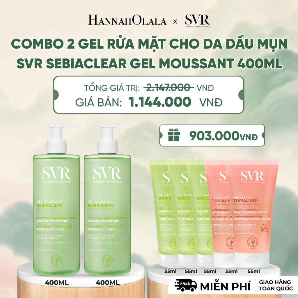  COMBO 2 GEL RỬA MẶT CHO DA DẦU MỤN, KHÔNG CHỨA XÀ PHÒNG SVR SEBIACLEAR GEL MOUSSANT 400ML - DEAL 2 - A1337 