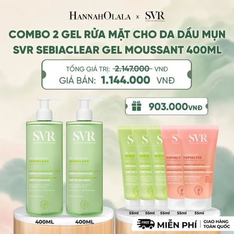  COMBO 2 GEL RỬA MẶT CHO DA DẦU MỤN, KHÔNG CHỨA XÀ PHÒNG SVR SEBIACLEAR GEL MOUSSANT 400ML - DEAL 2 - A1337 