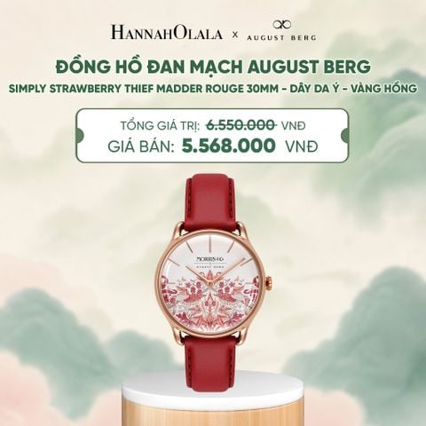  ĐỒNG HỒ ĐAN MẠCH AUGUST BERG X MORRIS & CO. SIMPLY STRAWBERRY THIEF MADDER ROUGE 30MM - DÂY DA Ý - VÀNG HỒNG - DEAL 2 - A1806 
