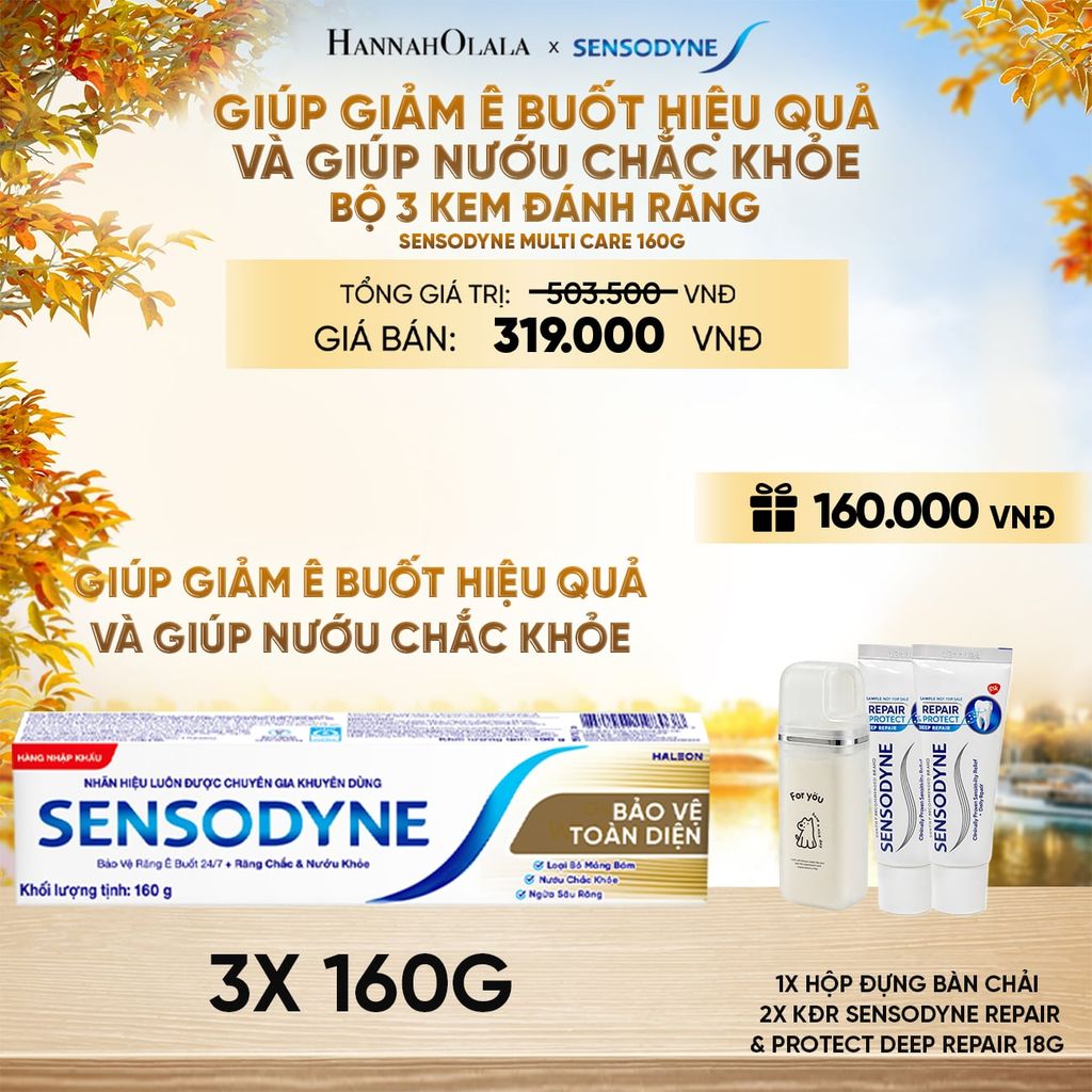  BỘ 3 KEM ĐÁNH RĂNG SENSODYNE MULTI CARE 160G GIÚP GIẢM Ê BUỐT HIỆU QUẢ VÀ GIÚP NƯỚU CHẮC KHỎE - E1866 