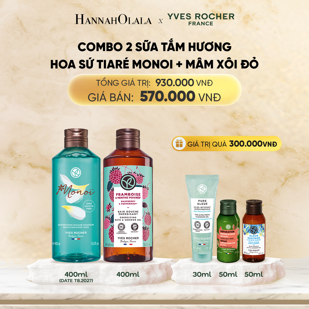 COMBO 2 SỮA TẮM HƯƠNG HOA SỨ TIARÉ MONOI + MÂM XÔI ĐỎ 
