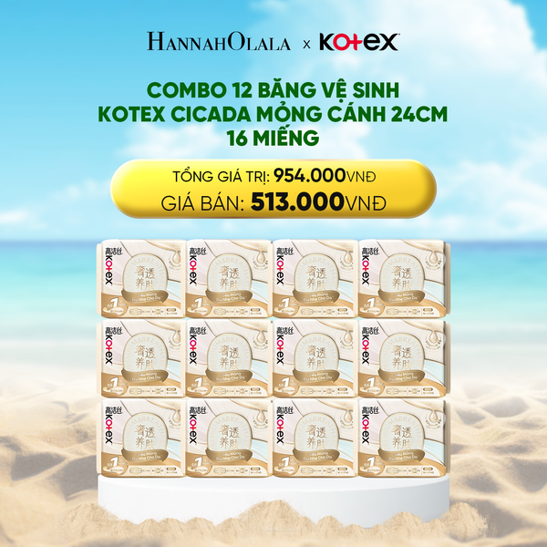 DEAL 2: COMBO 12 BĂNG VỆ SINH KOTEX CICADA MỎNG CÁNH 24CM 16 MIẾNG 