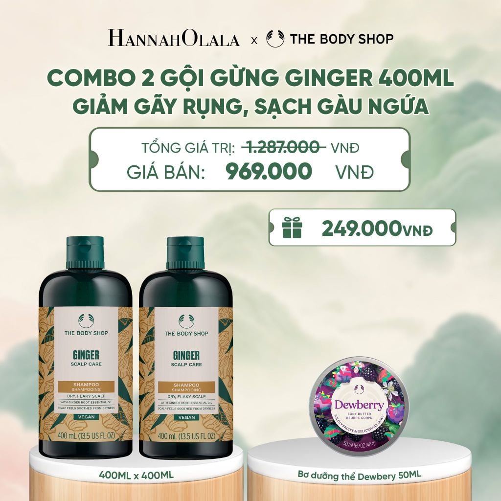  COMBO CHĂM TÓC DÀY PHỒNG, GIẢM GÃY RỤNG, SẠCH GÀU NGỨA GINGER 400ML - 2X DẦU GỘI - A508 