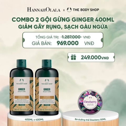  COMBO CHĂM TÓC DÀY PHỒNG, GIẢM GÃY RỤNG, SẠCH GÀU NGỨA GINGER 400ML - 2X DẦU GỘI - A508 